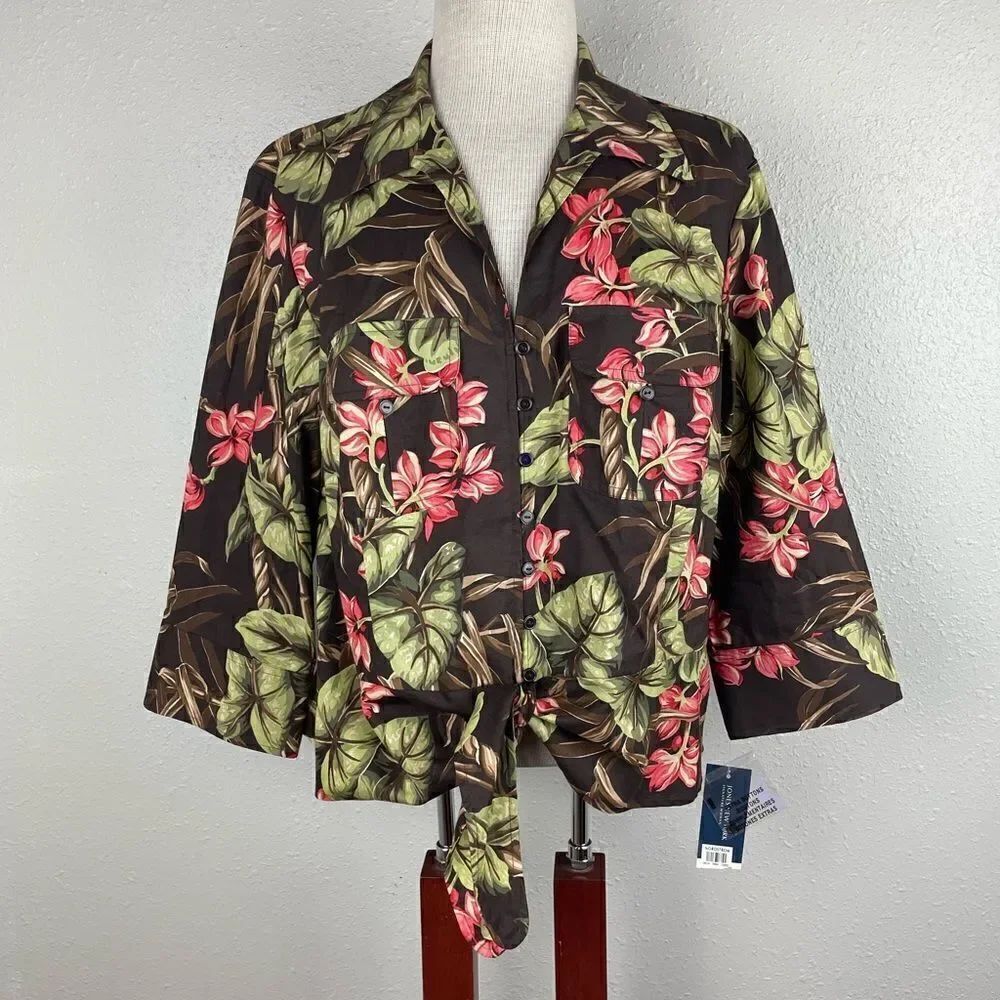 NWT Jones New York Signature Woman Palm Springs Button Down Shirt Size 1X
